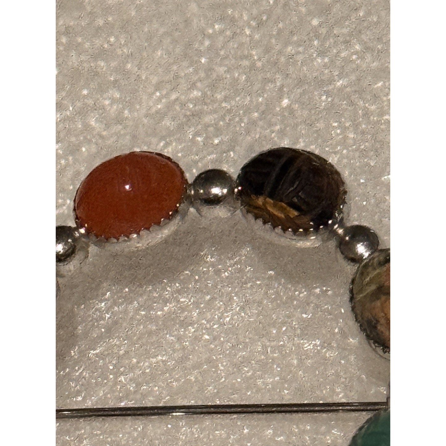 Vintage Sterling Silver Multi Stone Brooch Carnelian Tiger Eye Jasper Aventurine