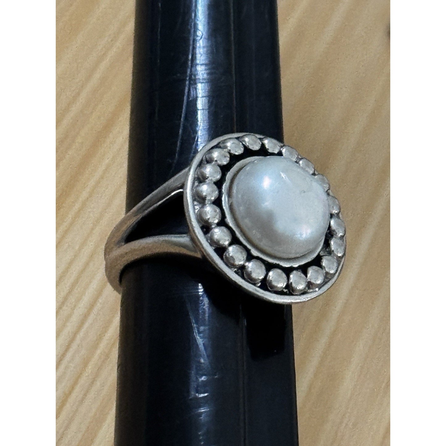 Vintage Sterling Silver Genuine Pearl Beaded Halo Statement Ring Size 7.5 10g