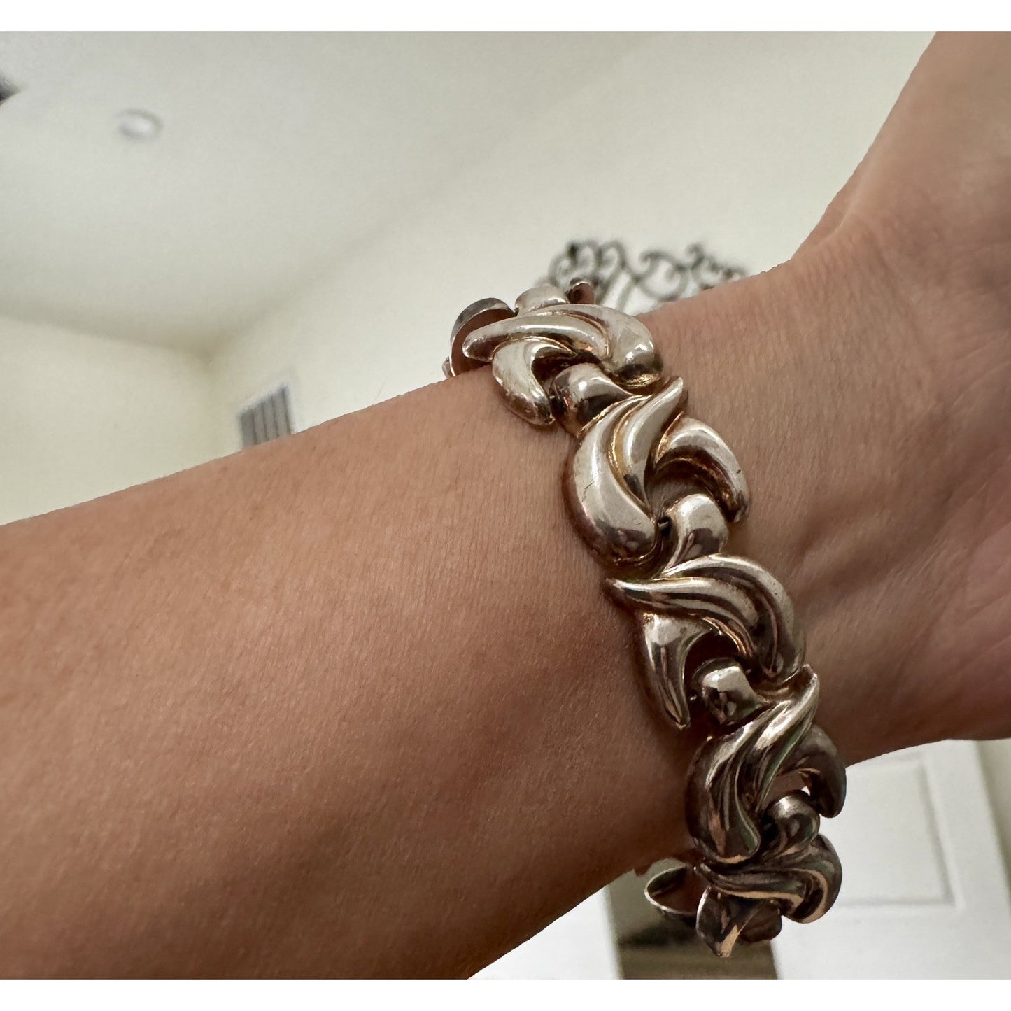 Vintage Milor Italy 925 Sterling Silver Fan Scroll Link Bracelet 7.5” 22g