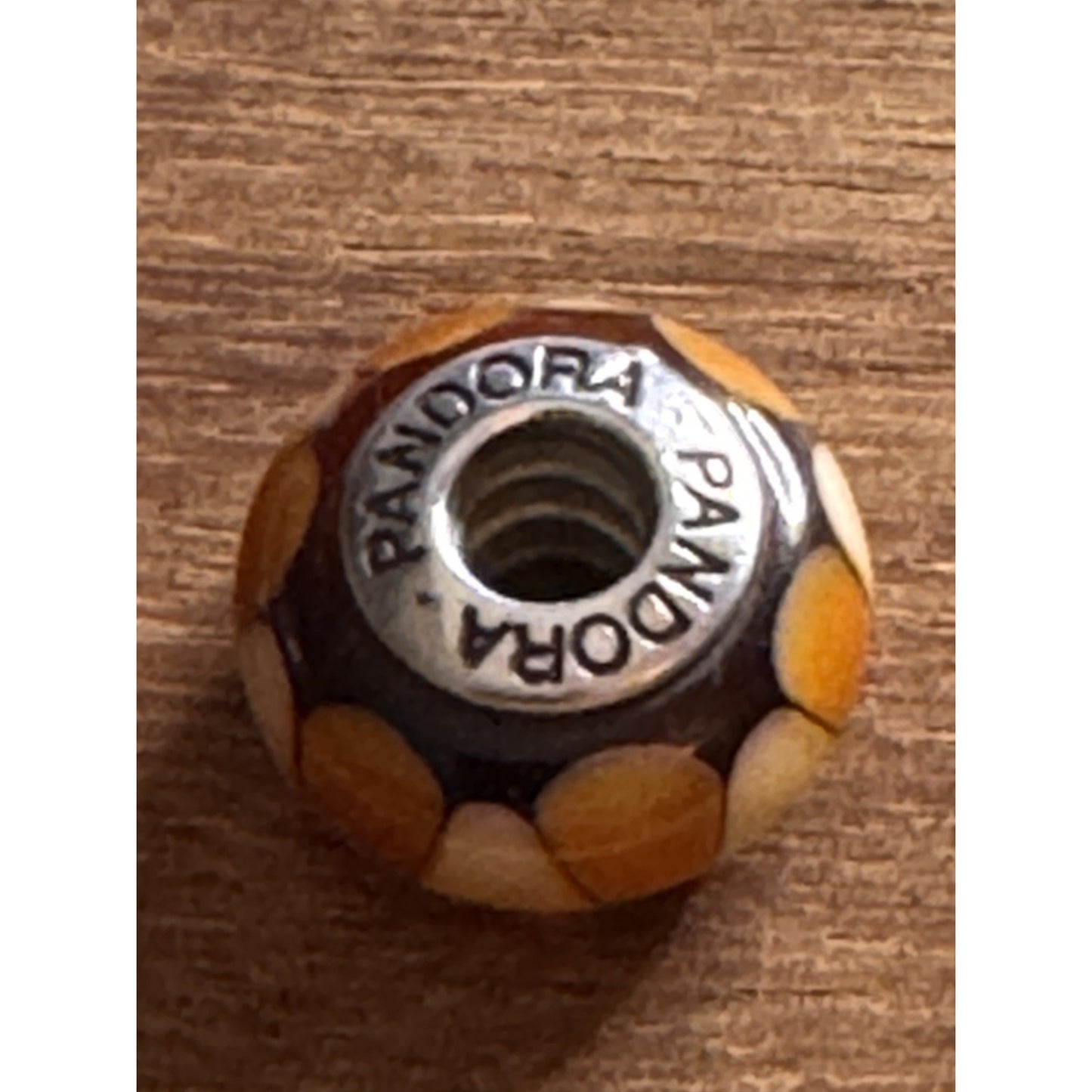 Pandora Sterling Silver Murano Glass Charm Amber Cream Orange 925