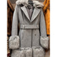 Bebe Women’s XS Gray Faux Fur Trim Long Coat Belted Statement Winter Jacket