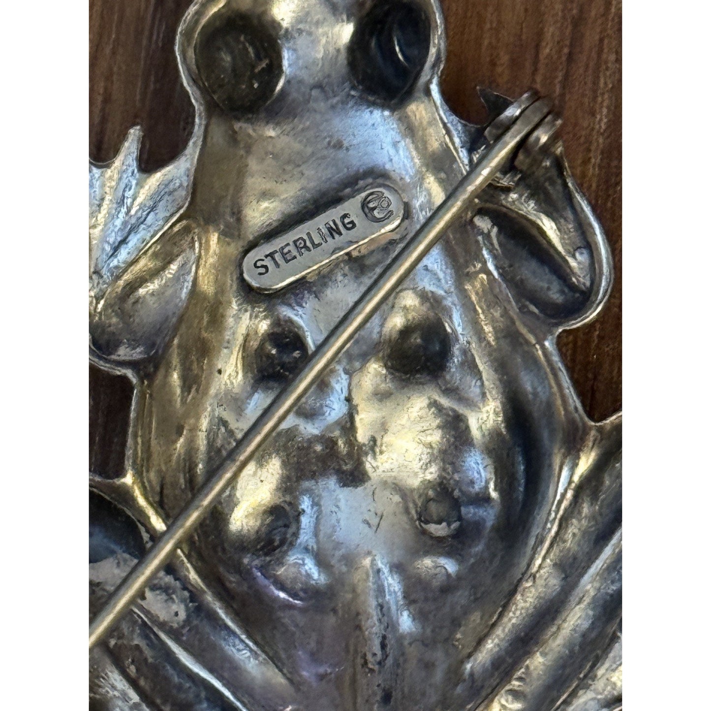 Vintage Sterling Silver Frog Brooch Pin 3D Textured 2.75” Artisan Signed 7.7 gr