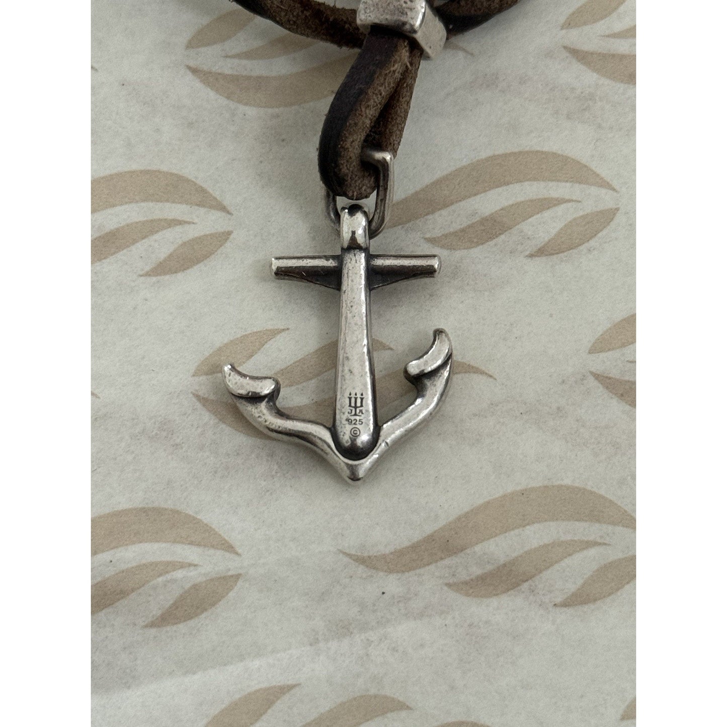 James Avery Retired Sterling Silver Anchor Hook Leather 3” Bracelet Pre-Owned
