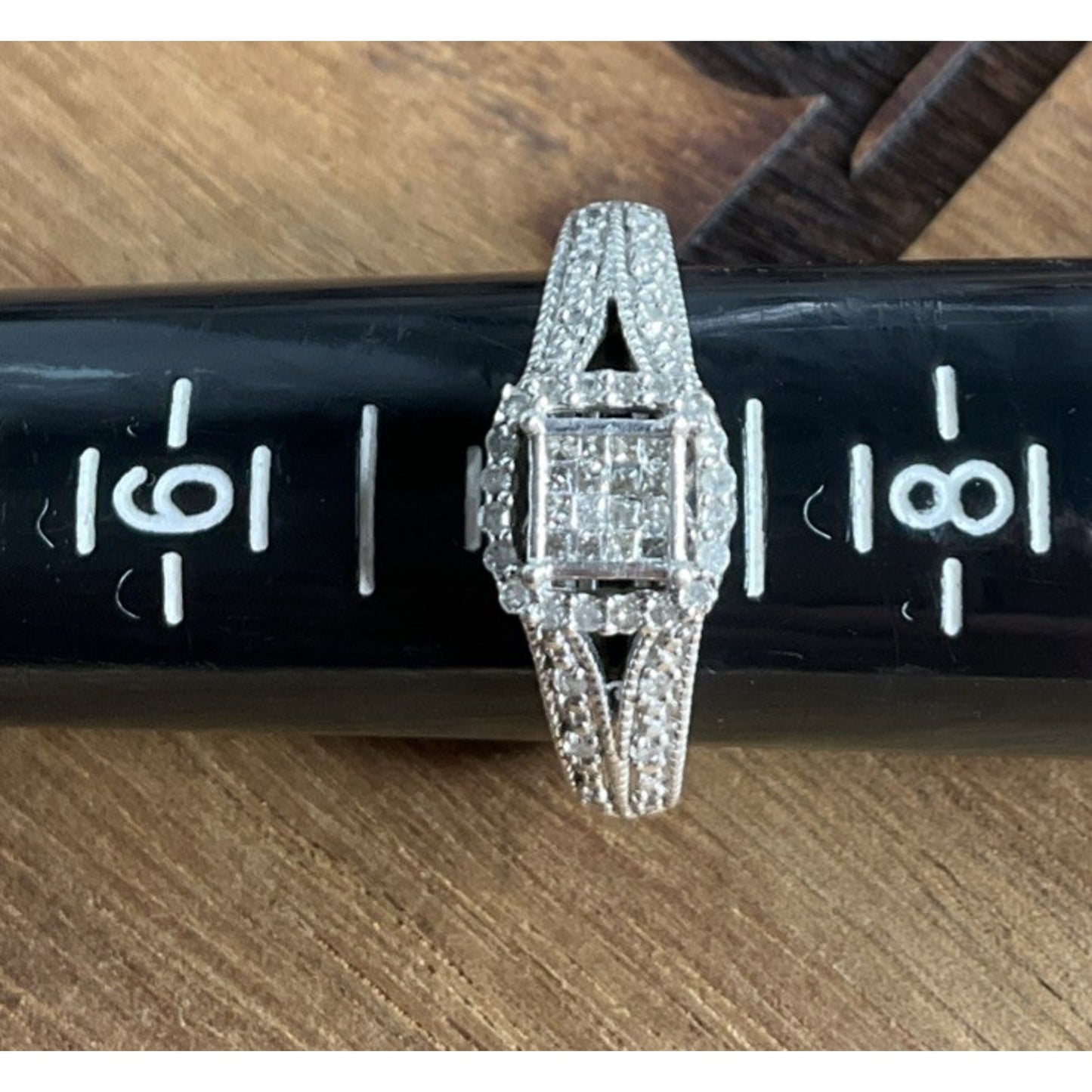 Sterling Silver Cluster Ring 925 Size 7 Halo CZ Split Shank Bridal