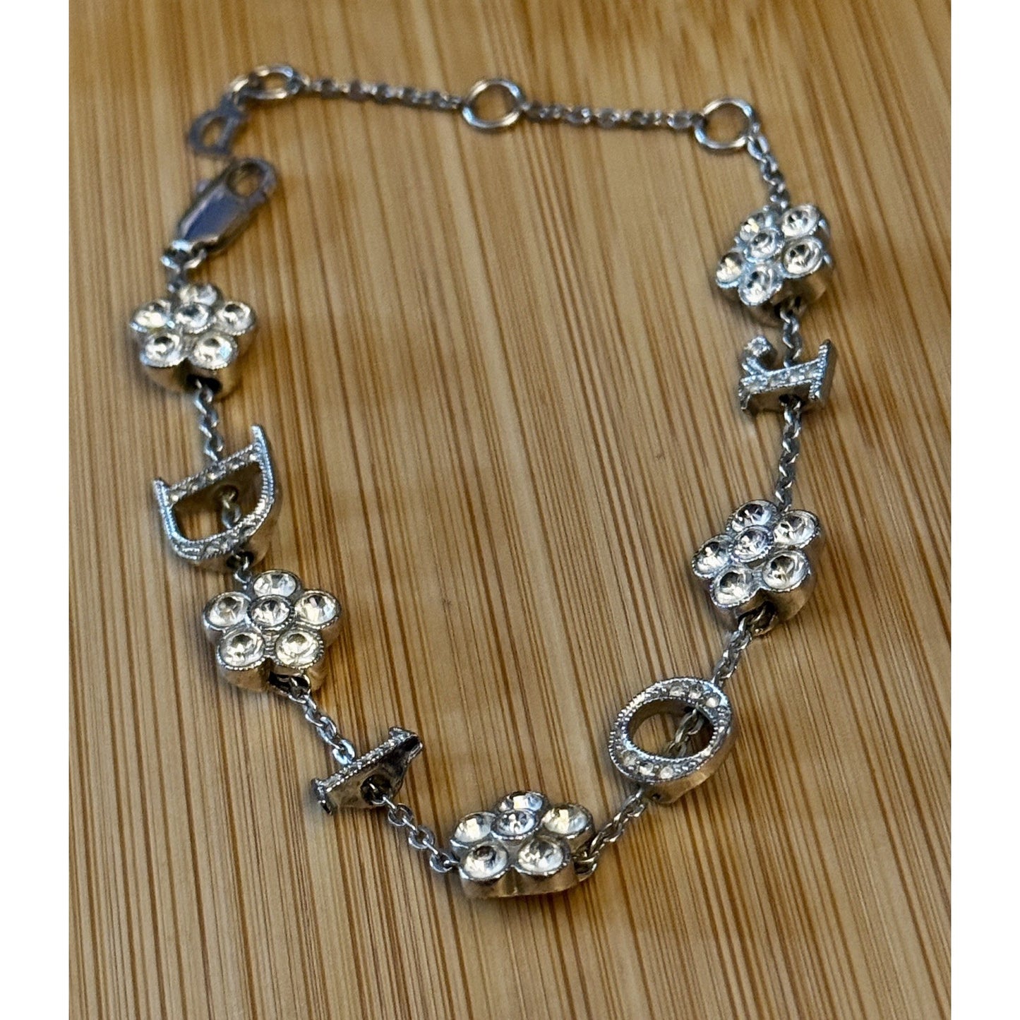 Vintage 2004 Christian Dior Girly Crystal DIOR Flower Bracelet Galliano 6.5 - 8”