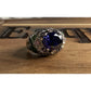 Sterling Silver 925 Blue CZ Cocktail Ring Ornate Enamel Statement Ring Size 6.5