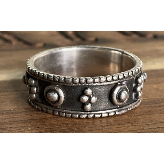 Vintage Sterling Silver Oxidized Floral Beaded Stacking Band Ring Size 6.5