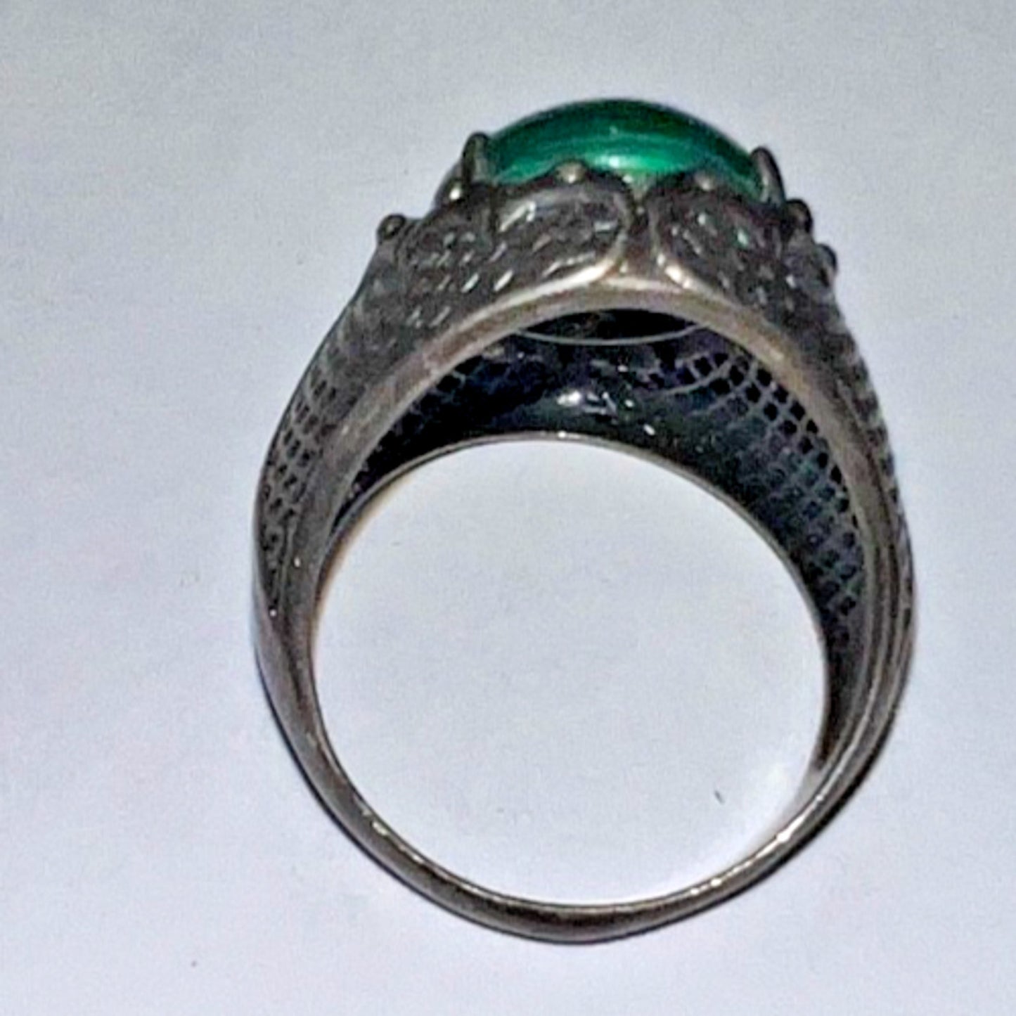Vintage Sterling Silver Malachite Ring – Size 10.5 – Green Oval Stone – 8g