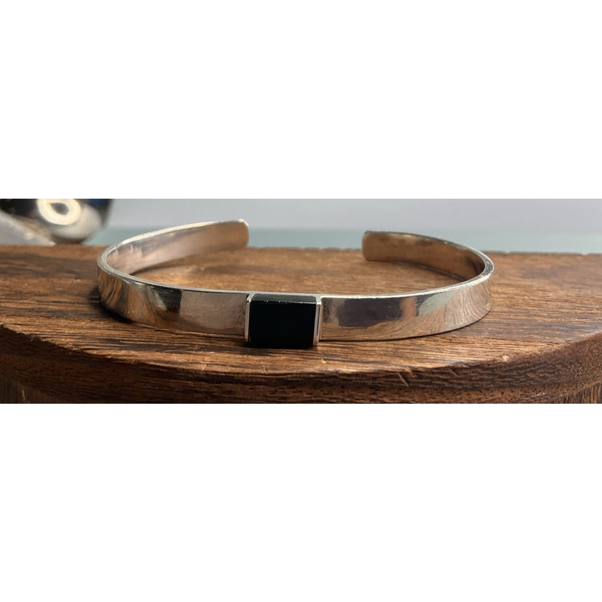 Vintage Sterling Silver Cuff Bracelet Black Inlay Minimalist Modernist 13g