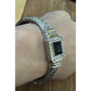 Black Stone Hinged Bangle Bracelet Silver And Gold Tone Designer Style
