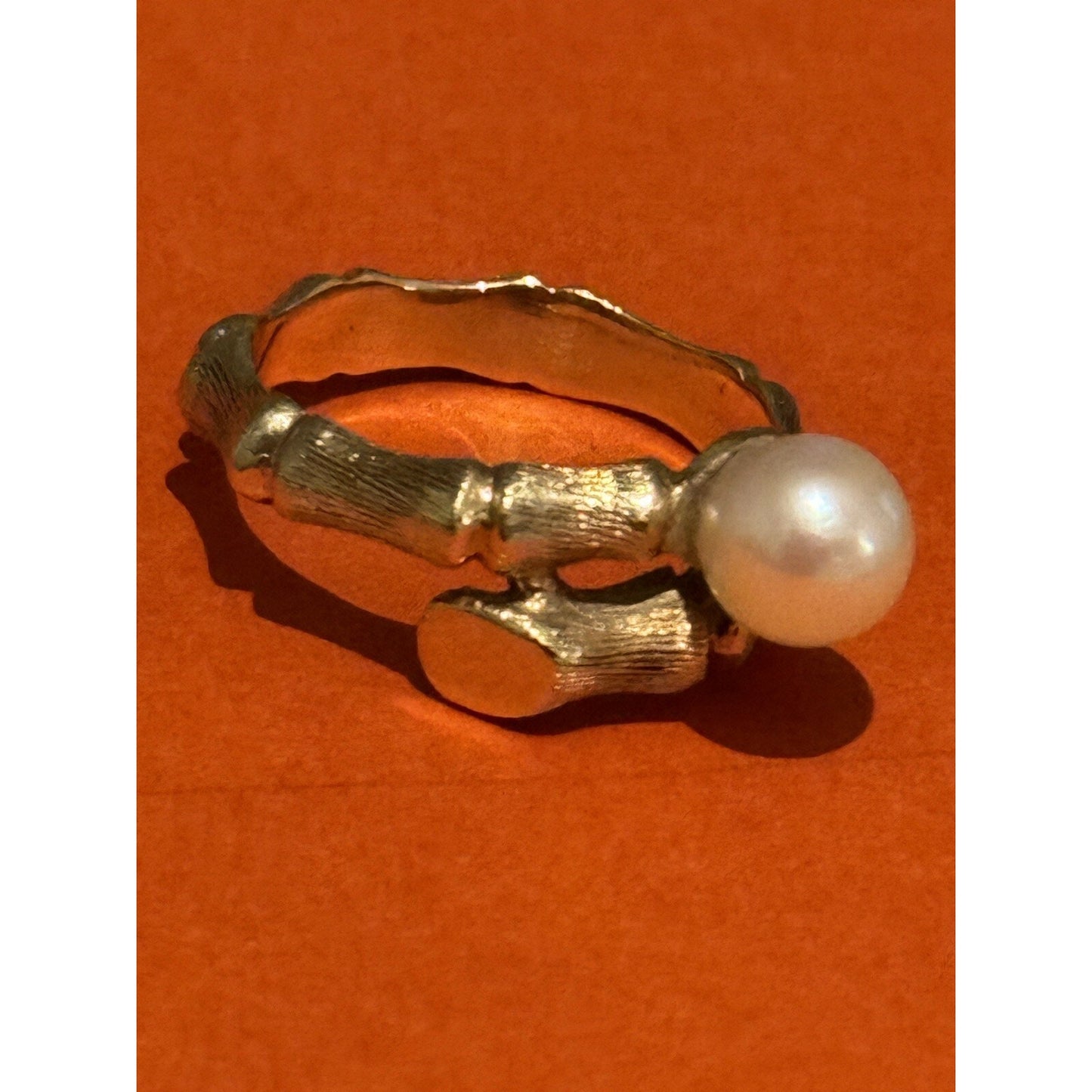 Pre owned James Avery 14K Yellow Gold PEARL BAMBOO RING - Size 6 - Retired RARE!