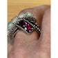 Vintage Sterling Silver Opal & Garnet Statement Ring Boho Bali Ring Size 8.5