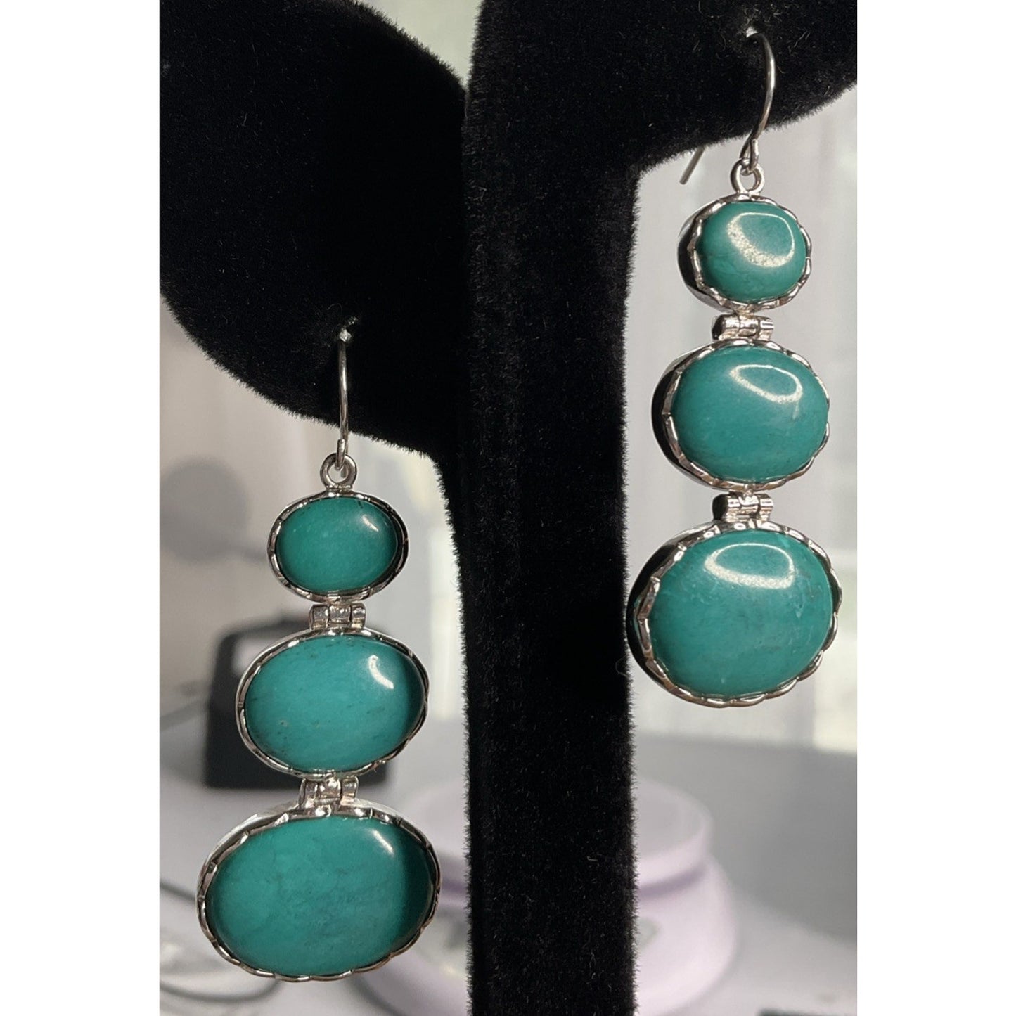 Sleeping Beauty Turquoise Sterling 925 Dangle Drop Earrings CN LUC Lucas Lameth