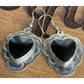 Vintage Native American Sterling 925 Black Onyx Heart Earrings Southwest 90s 13g