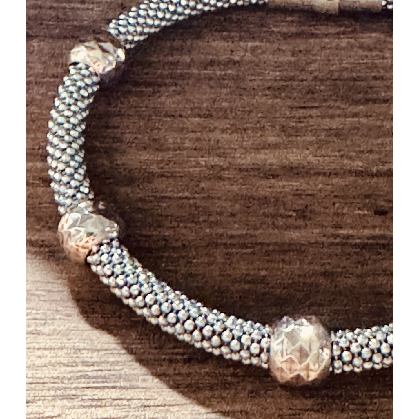 Brand New Italian Sterling Silver Mesh Bracelet w/ Bronze Faceted Beads SS Italy
