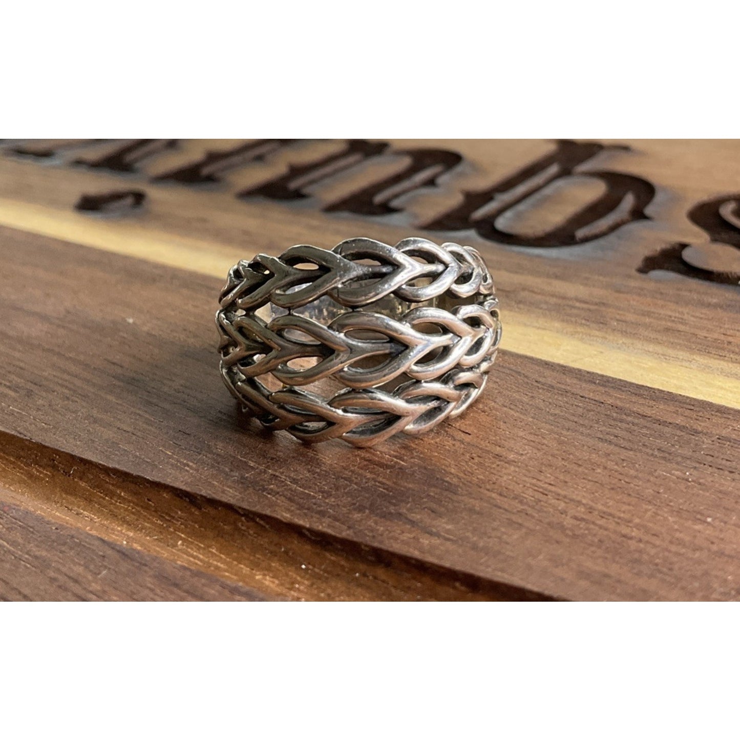 Sterling Silver Woven Vine Ring 925 Wide Band Openwork Celtic Style Size 8.5
