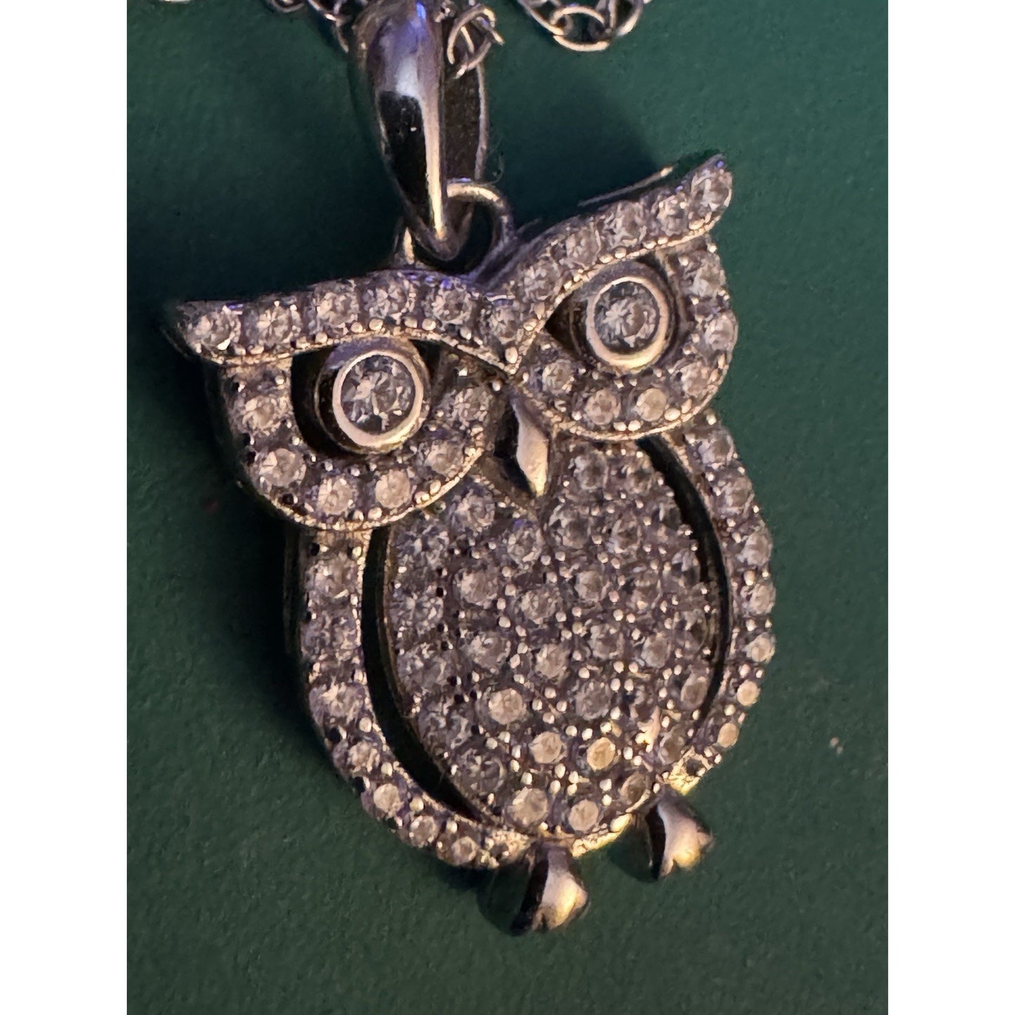 IBP 925 Sterling Silver CZ Owl Pendant Necklace 18” Sparkly Pave Owl