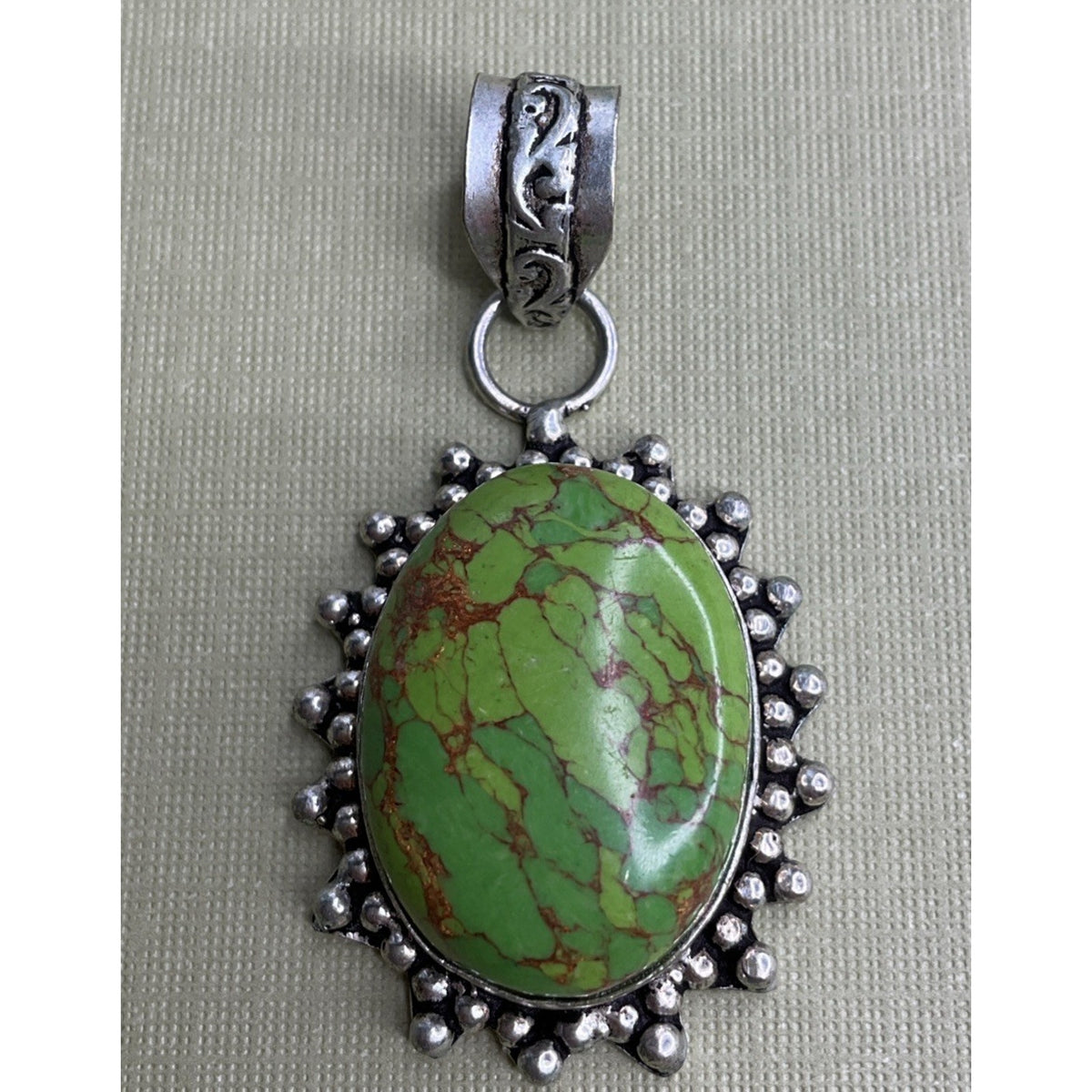Vintage Sterling Silver Green Turquoise Style Stone Pendant Southwestern Boho