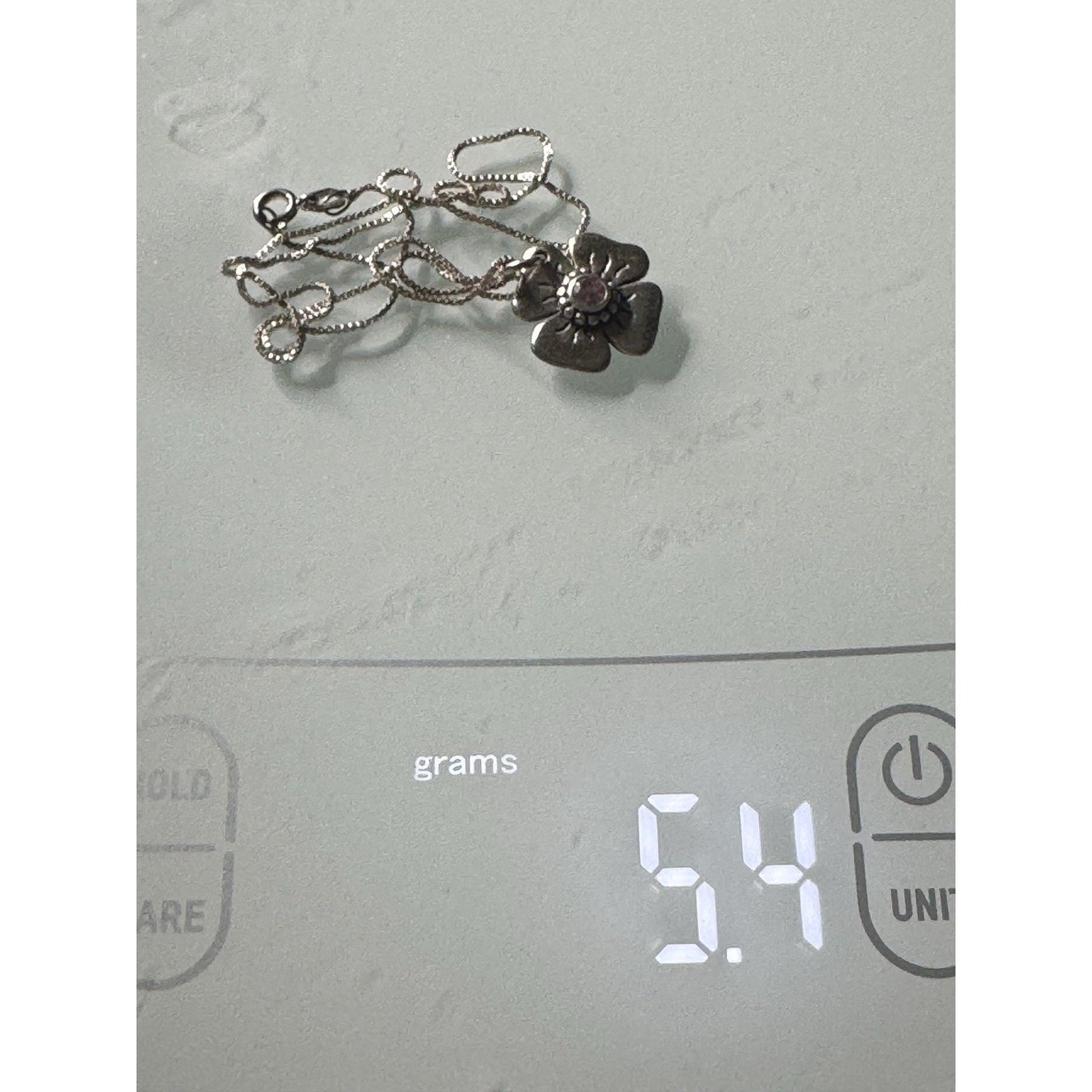 Pandora Sterling Silver Flower With Pink CZ Stone And 925 Necklace 18”, 5.4g