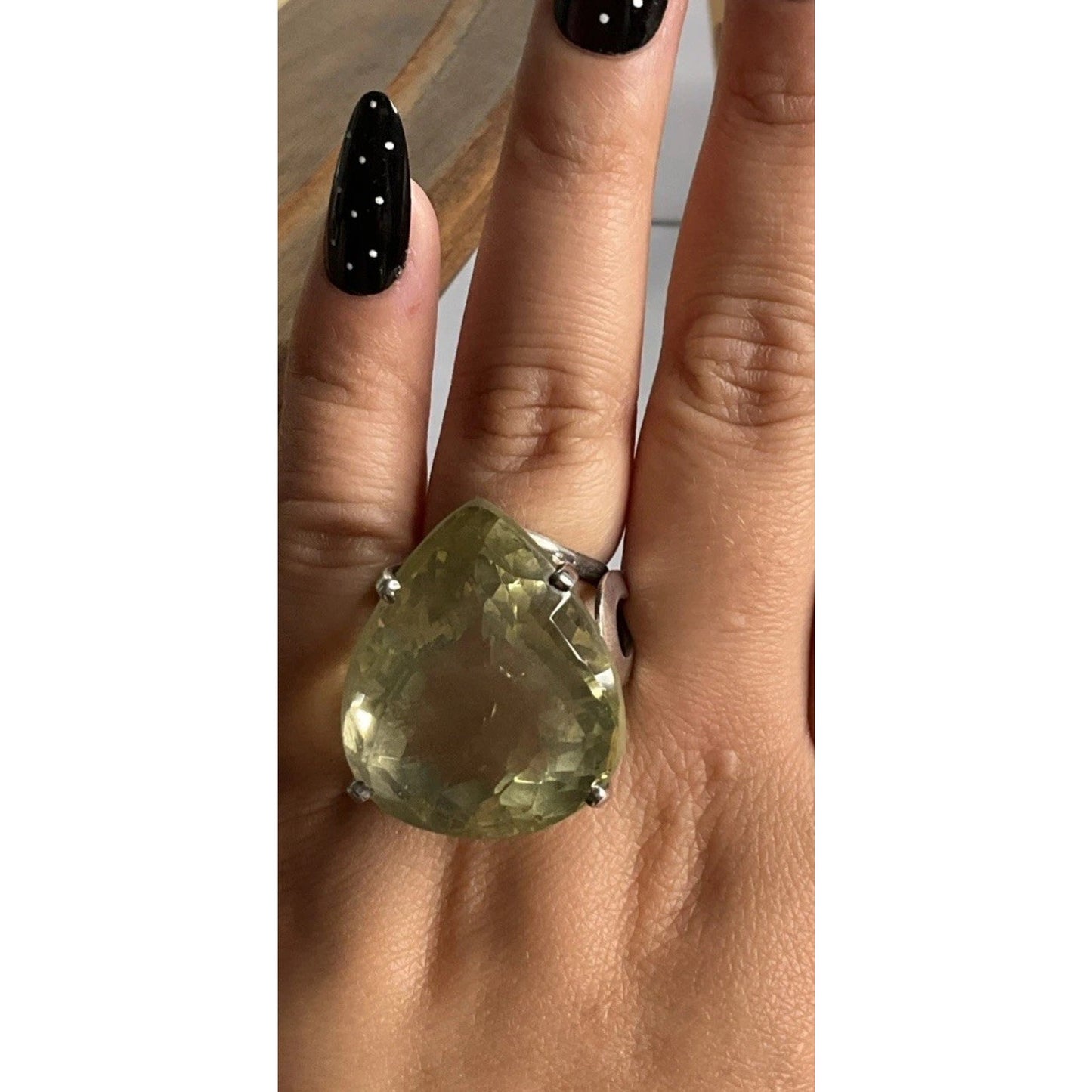 Vintage Sterling Silver Pear Cut Yellow Quartz Cocktail Statement 28g Ring 8.5