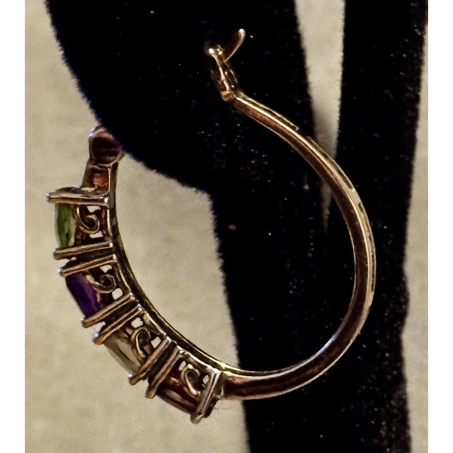Vintage Ross Simons R925 Vermeil Amethyst Peridot Citrine Garnet Hoop Earrings