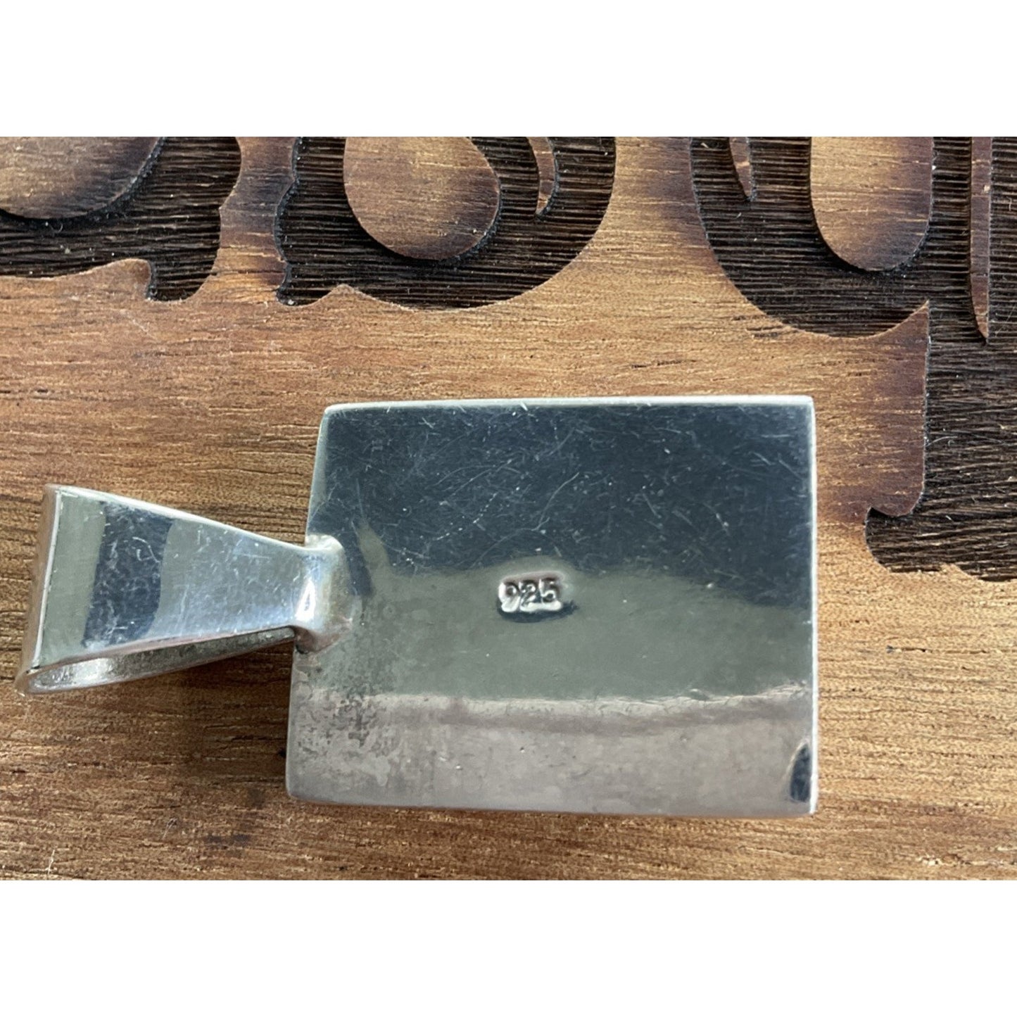 Heavy Sterling Silver Red Stone Pendant 925 Modern Rectangular Statement