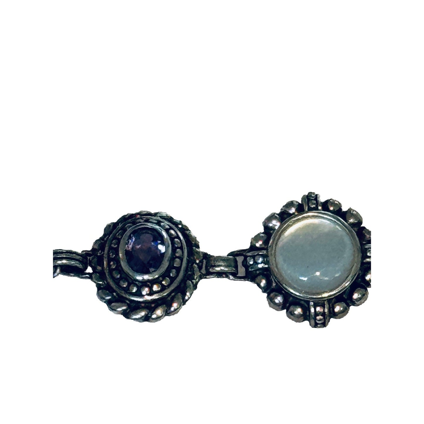 Ross Simons Bali Artisan Sterling 925 MOP Blue Topaz Amethyst Toggle bracelet 8”