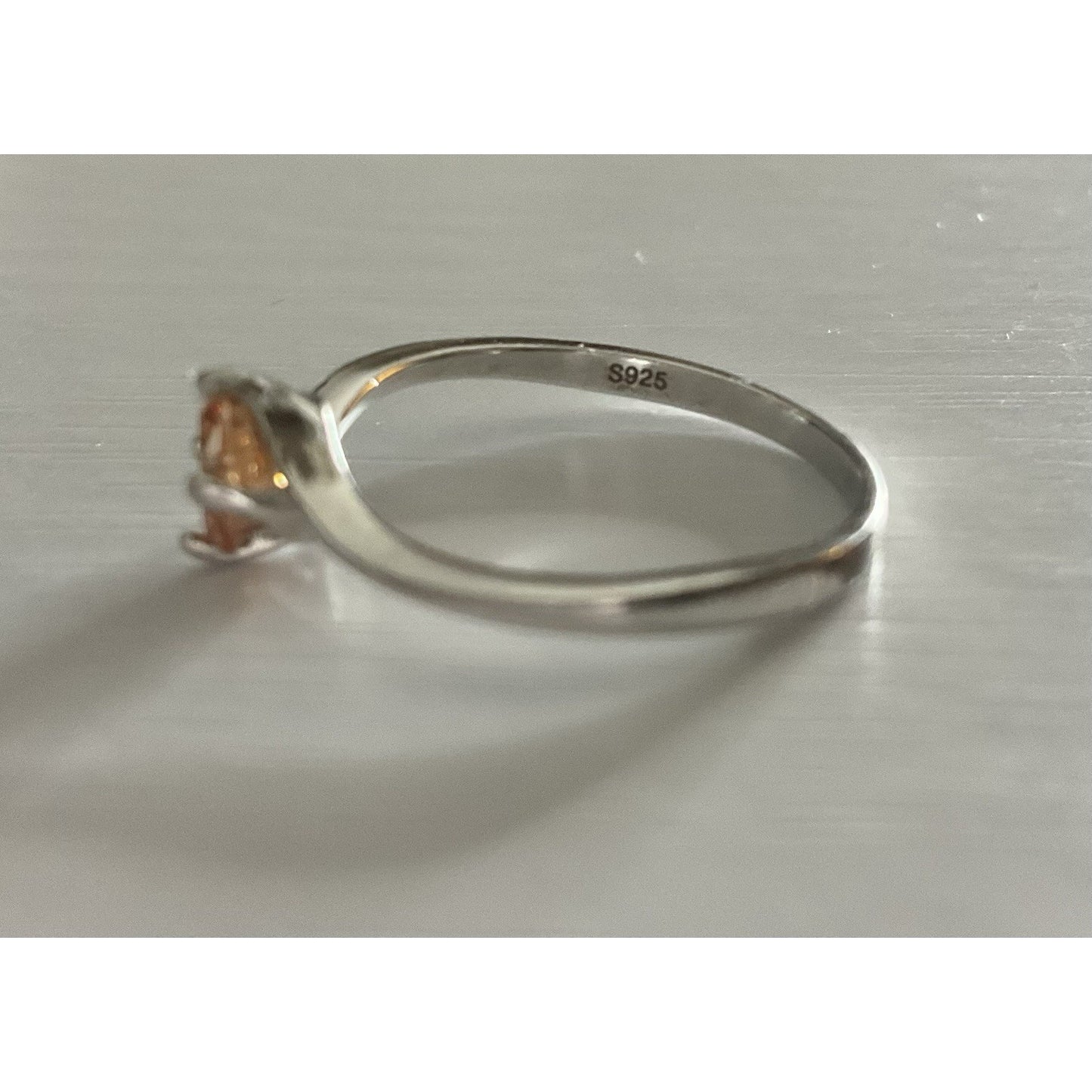 S925 Sterling Silver Orange Citrine-Color Solitaire Ring Size 6.5 Round Stone