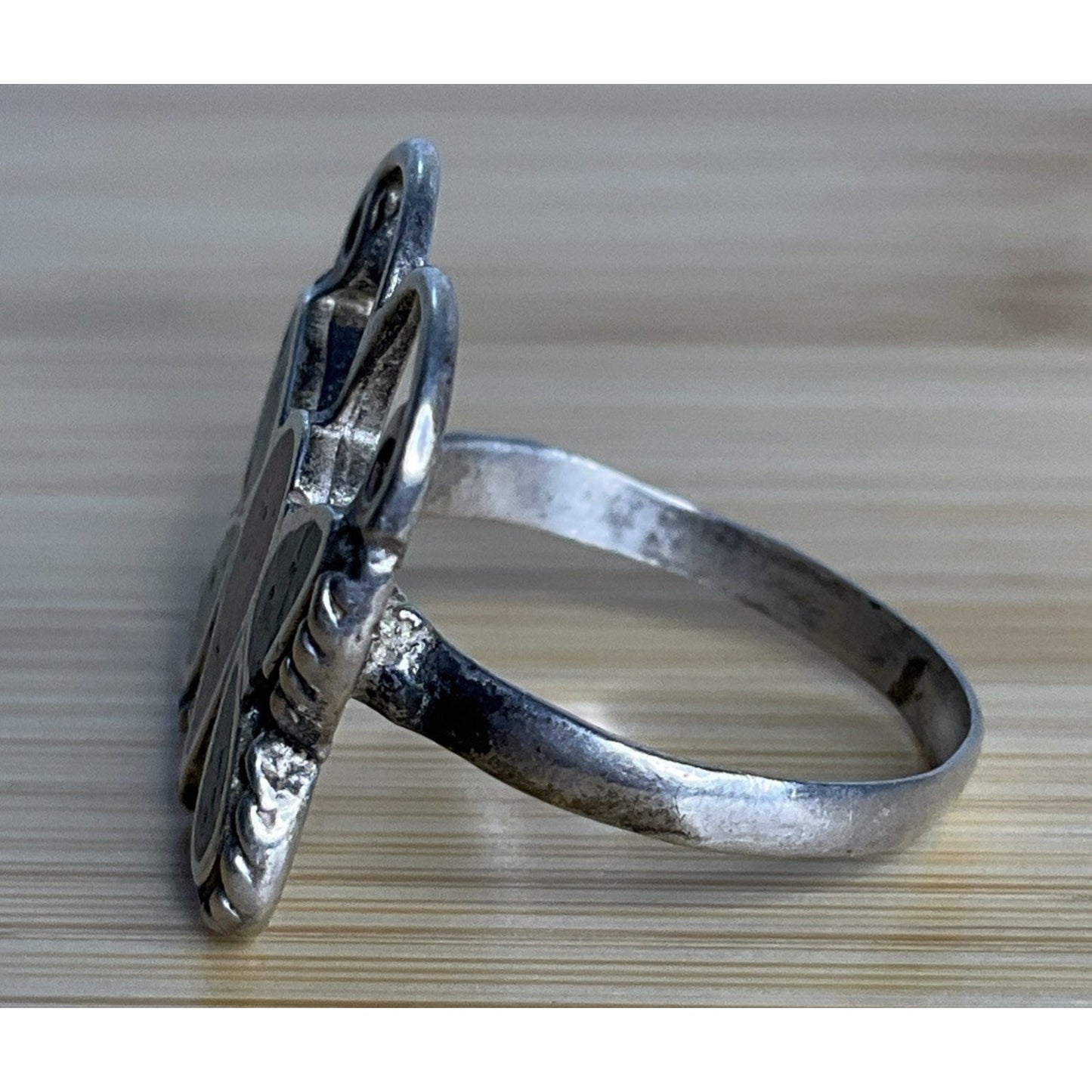 Vintage Sterling Silver Crushed Turquoise Native American Butterfly Ring Sz 5.5