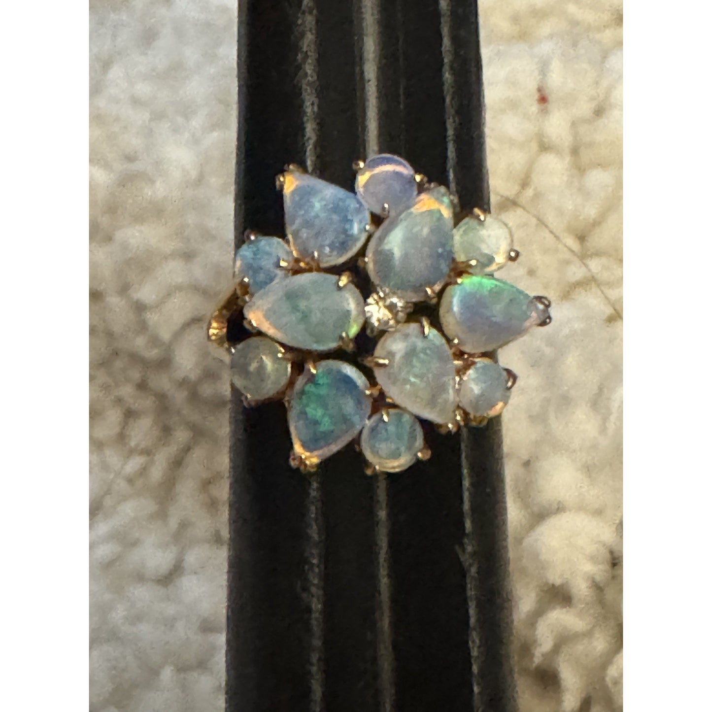 Vintage 18K HGE Gold Plated Opal Cluster Ring Natural Welo Opals Size 5.5