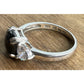 Sterling Silver Black Onyx & 3 Stone Ring Emerald Cut Trillion Accent Size 7.5
