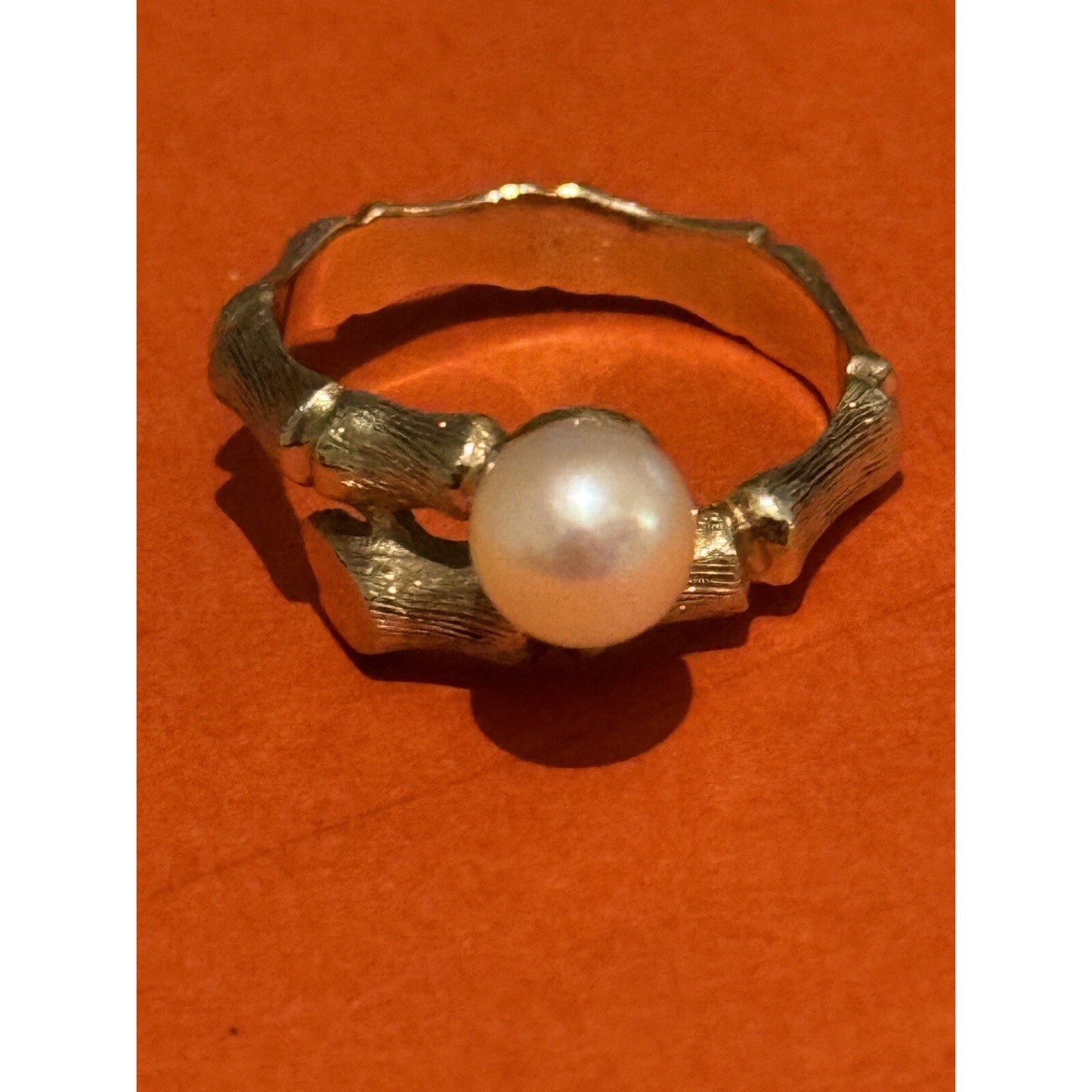 Pre owned James Avery 14K Yellow Gold PEARL BAMBOO RING - Size 6 - Retired RARE!