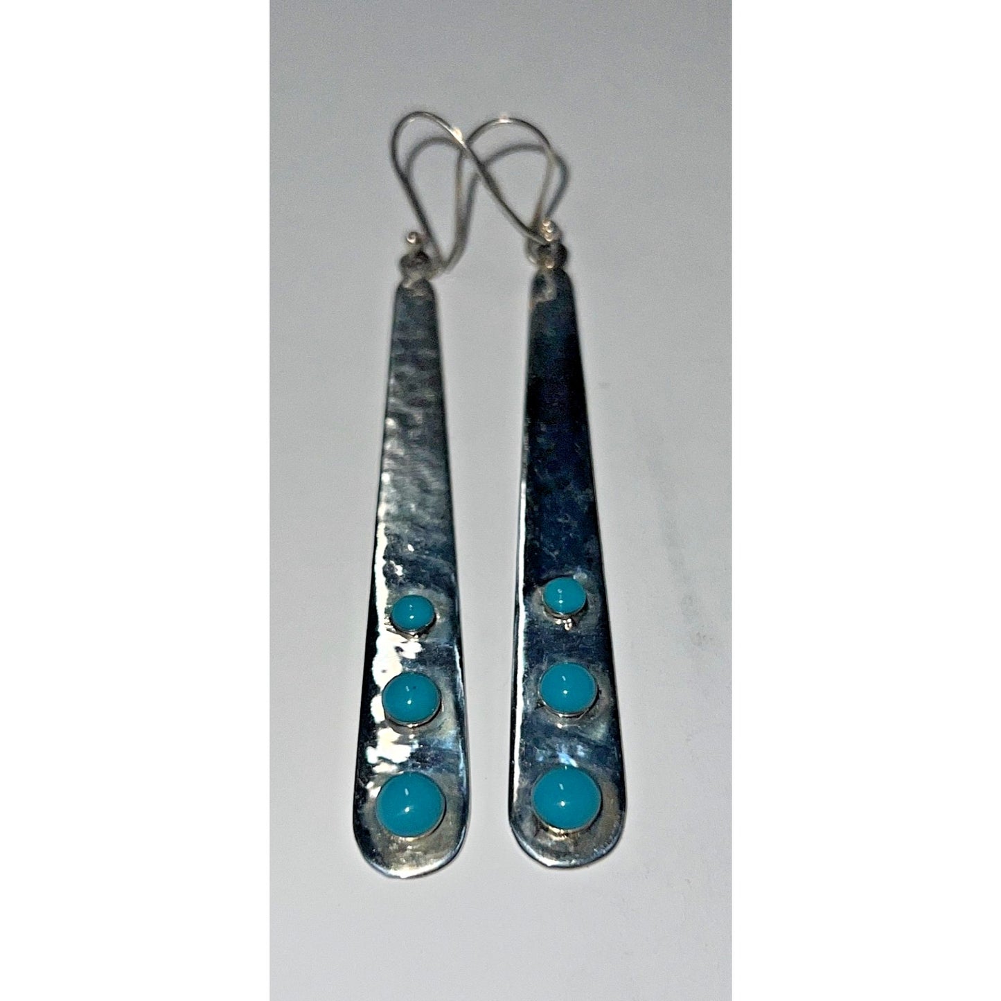 Vintage Native American Sterling Sleeping Beauty Turquoise Dangle Drop Earrings