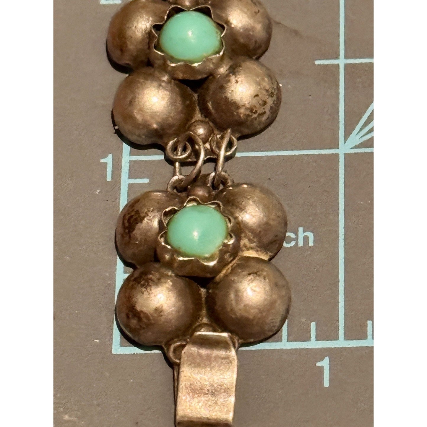 Vintage Mexico Silver Turquoise Cluster Bracelet 7.25” 21g Pre Eagle Sterling