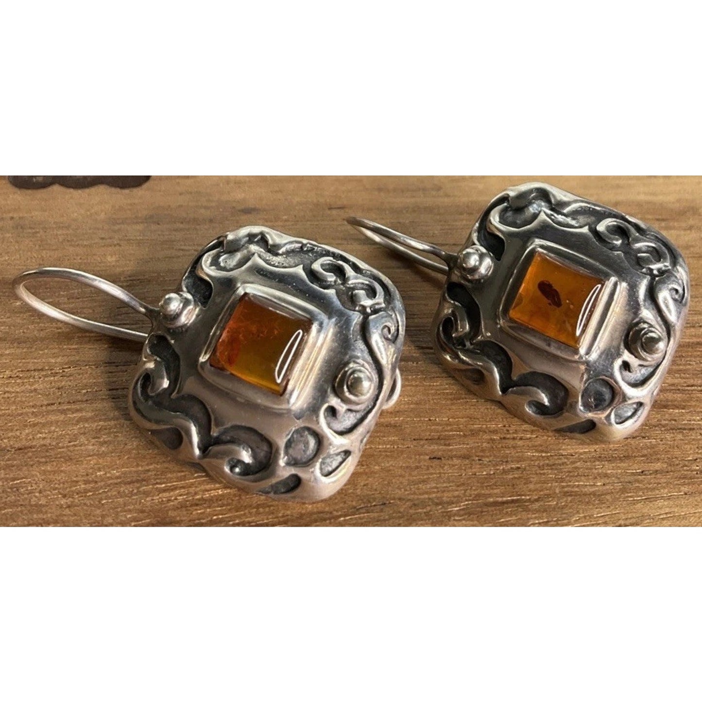 Silpada 925 Sterling Silver Amber Square Dangle Earrings