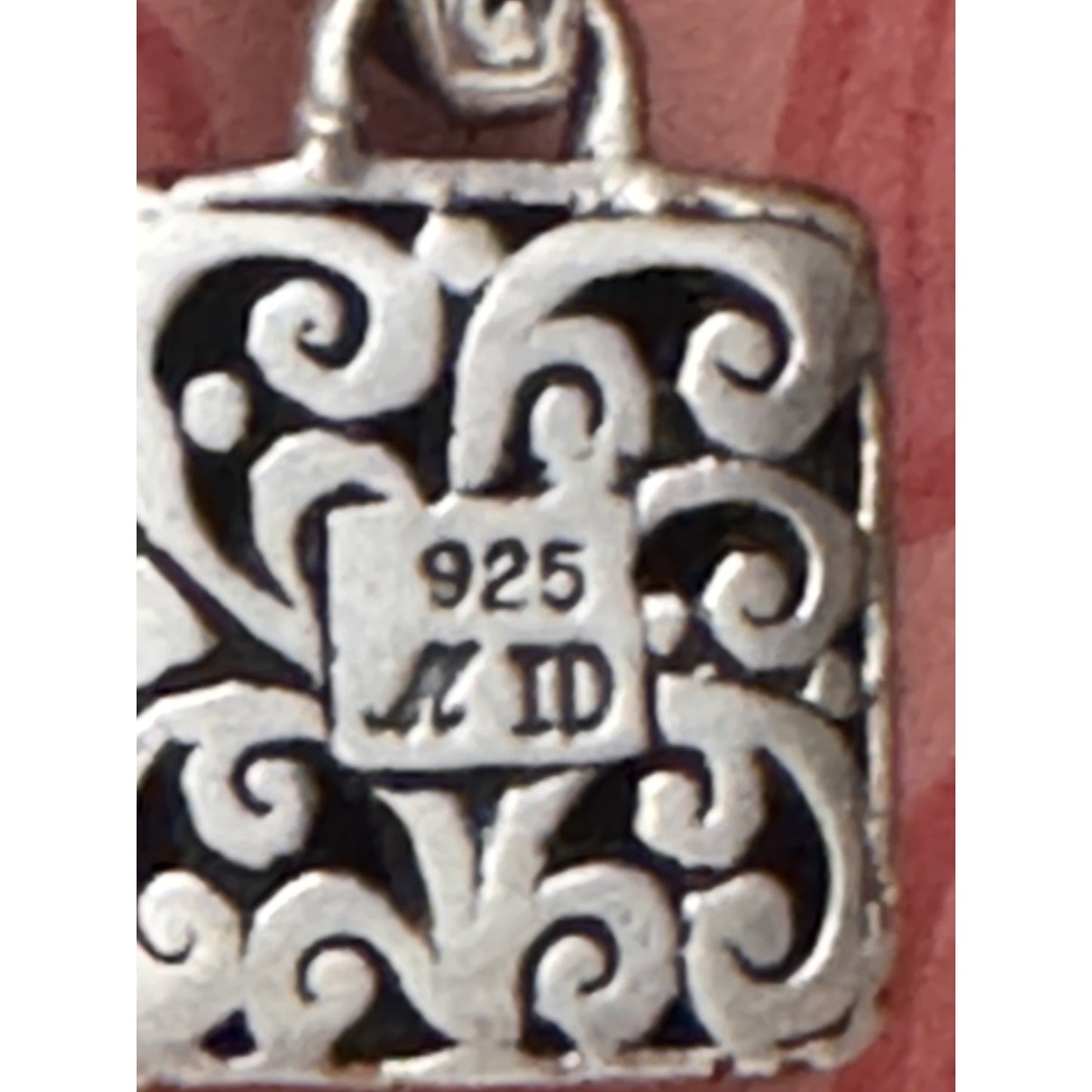 Vintage Bali Sterling Silver Box Pendant Signed 925 MD Ornate Amulet Style 1”