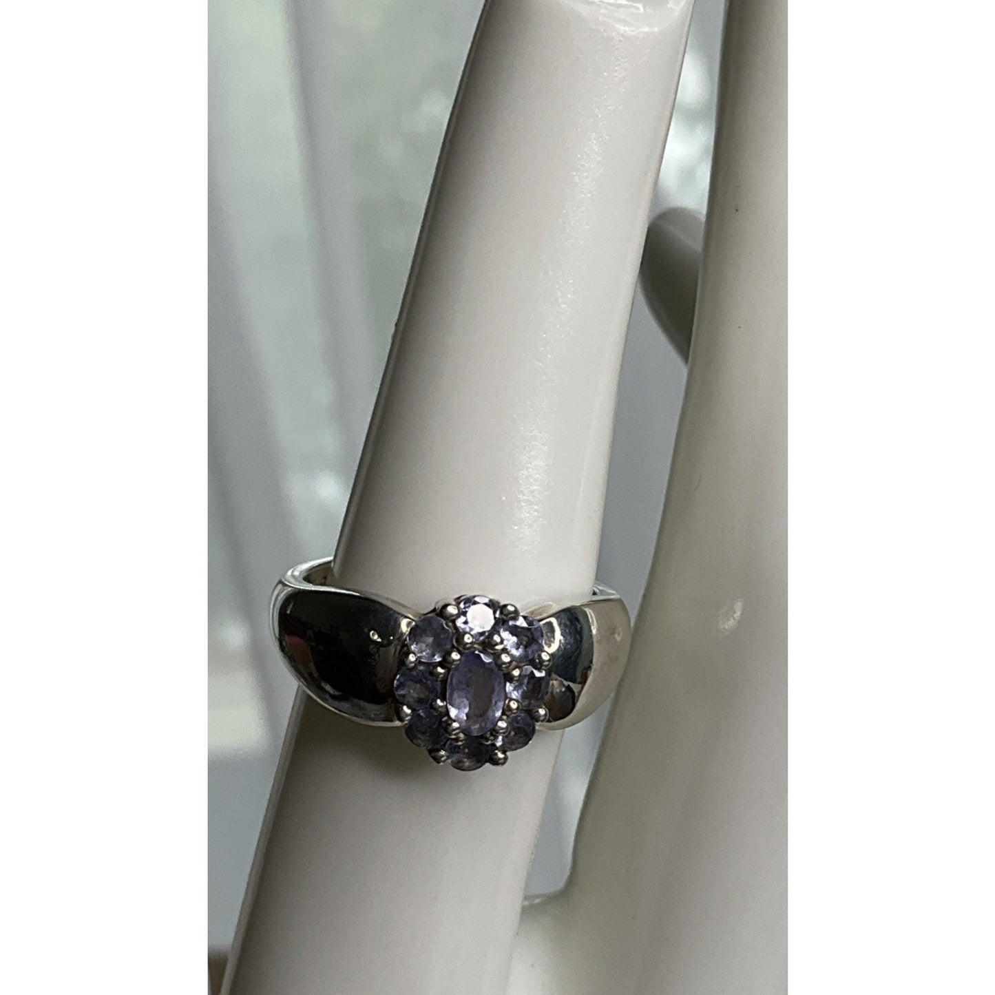 Sterling Silver Amethyst Cluster Wide Band Ring Size 7.5 Purple February Stone