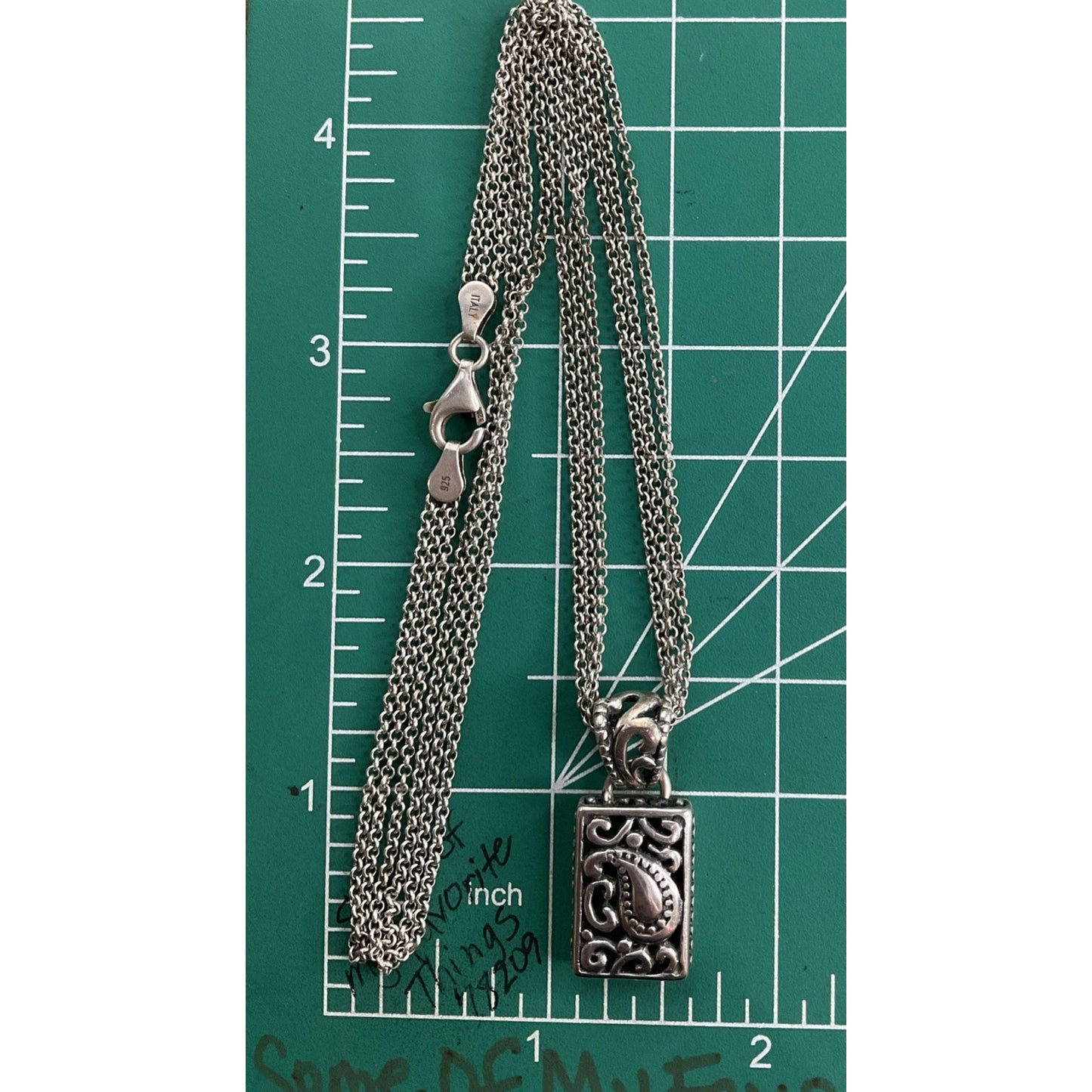 Vintage Sterling Silver Ornate Pendant 925 Italy Multi Strand Necklace