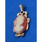 Vintage Cameo Pendant Turtle Frame Gold Tone Red White Lady 1.25"