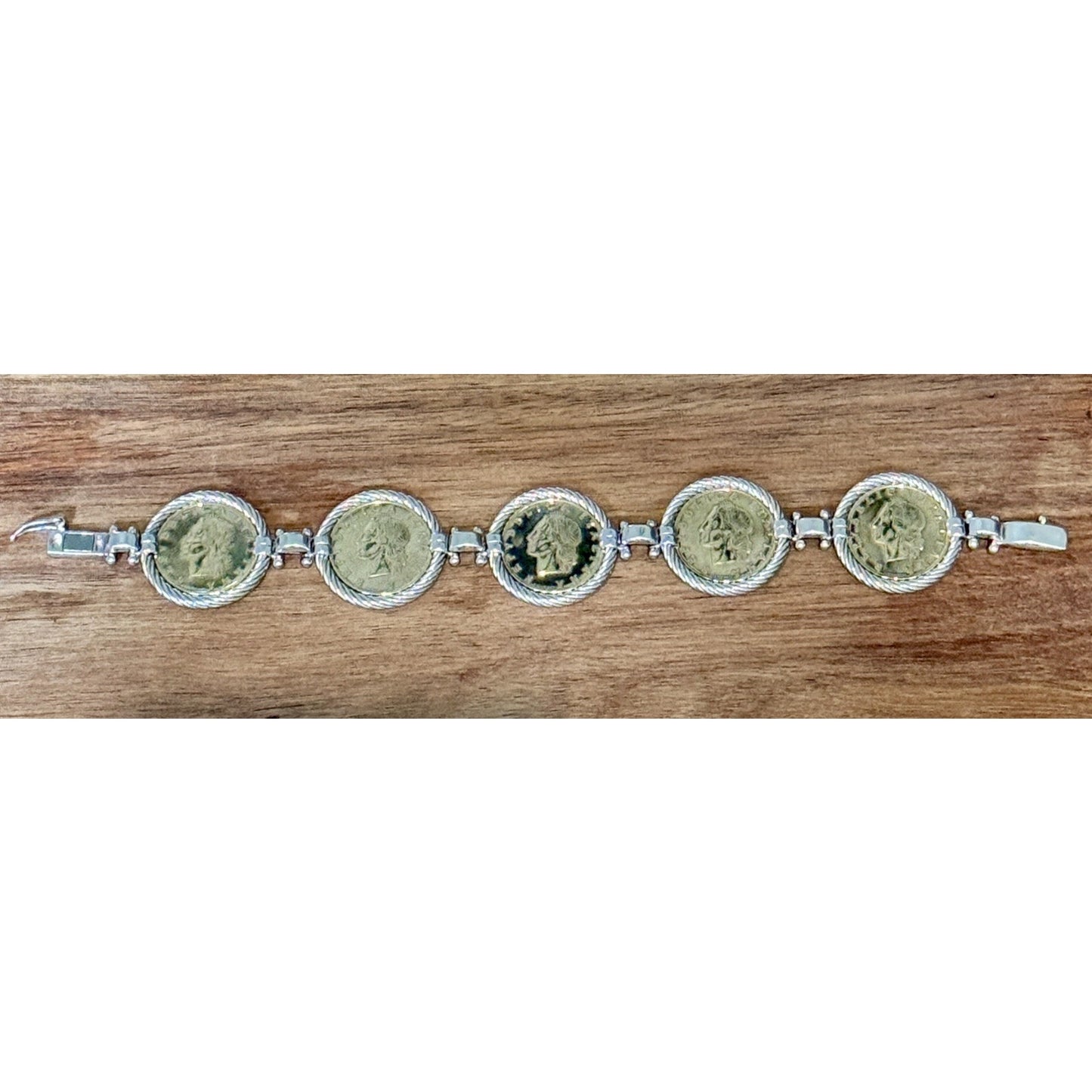 Vintage Italian Sterling Silver Bracelet Five Genuine Italian 20 Lire Coins 44g