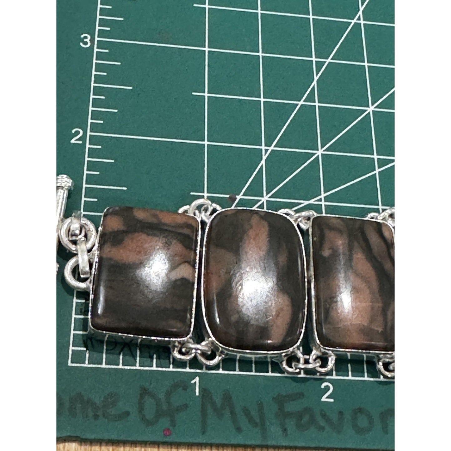 Vintage Sterling Silver Peanut Wood Jasper Bracelet 58g 7 - 8” Large Stone 925