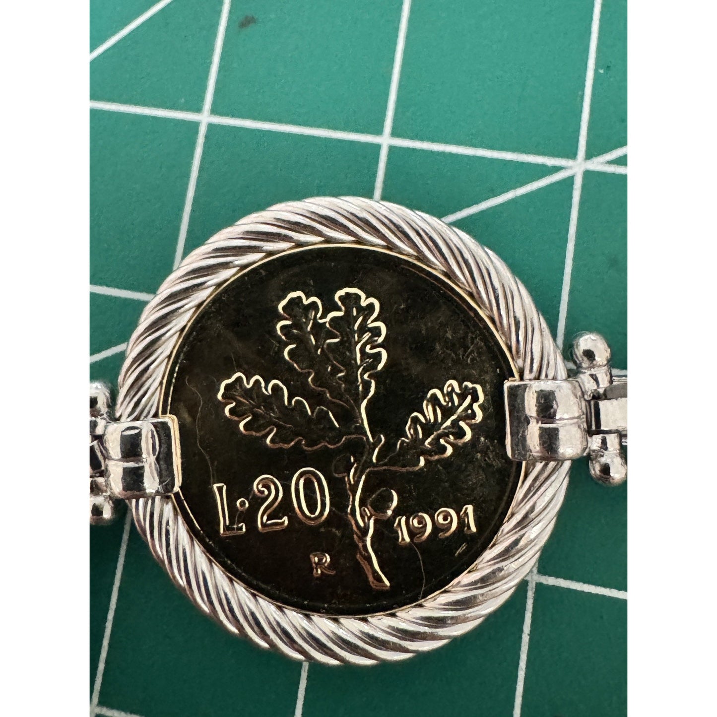 Vintage Italian Sterling Silver Bracelet Five Genuine Italian 20 Lire Coins 44g
