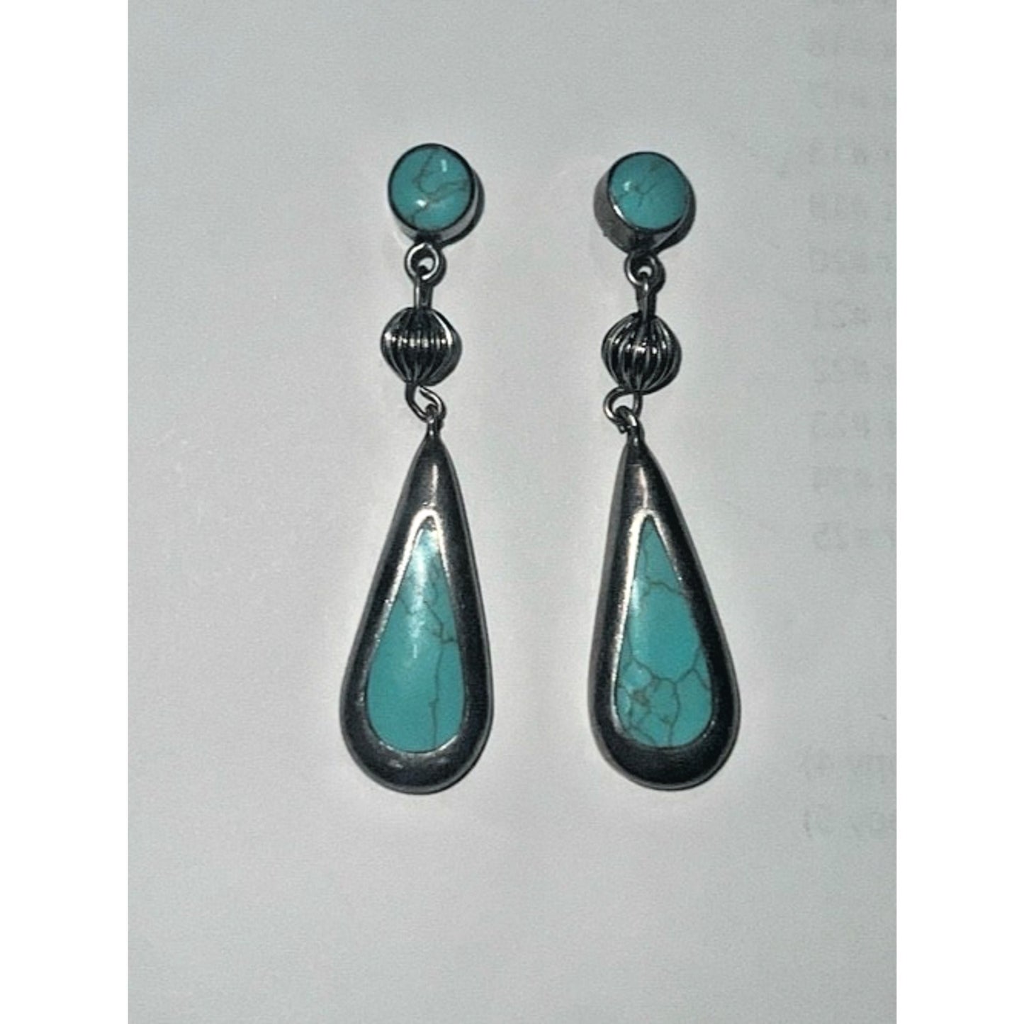 Vintage Sterling Silver Turquoise Dangle Drop Southwestern Earrings 2” Long 13g