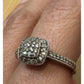 Vintage Pave Diamond Cushion Halo Sterling Silver Ring Size 7