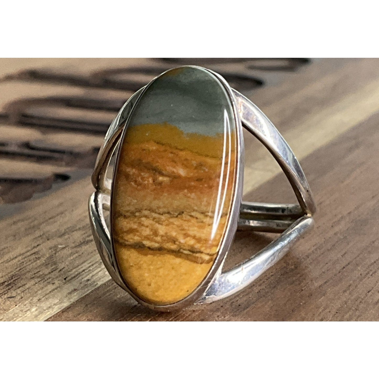Vintage Signed MSA Sterling Silver Genuine Picture Jasper Ring Size 10.5