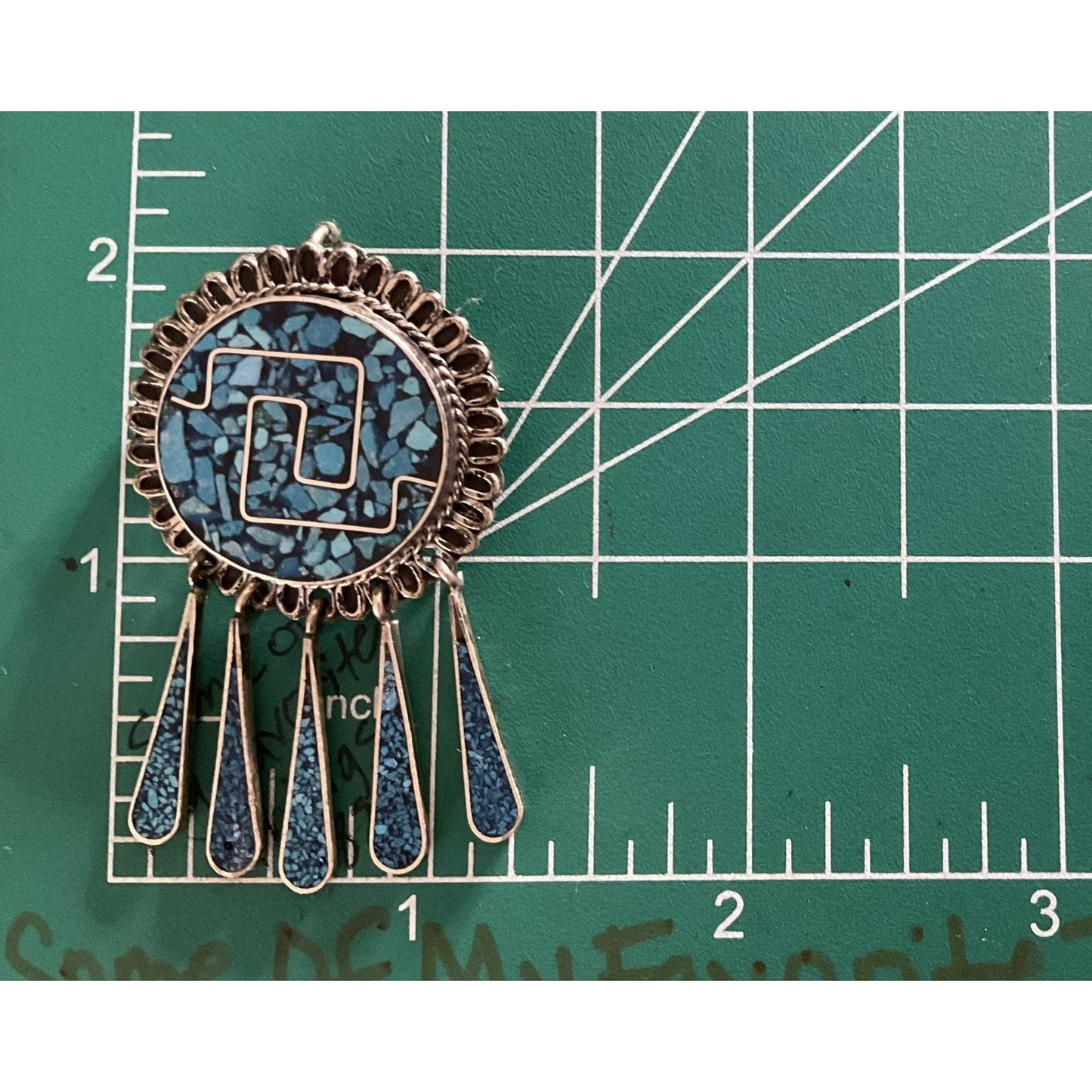 Vintage 925 Sterling Silver Turquoise Inlay Southwestern Pendant Pin Brooch 9.9g