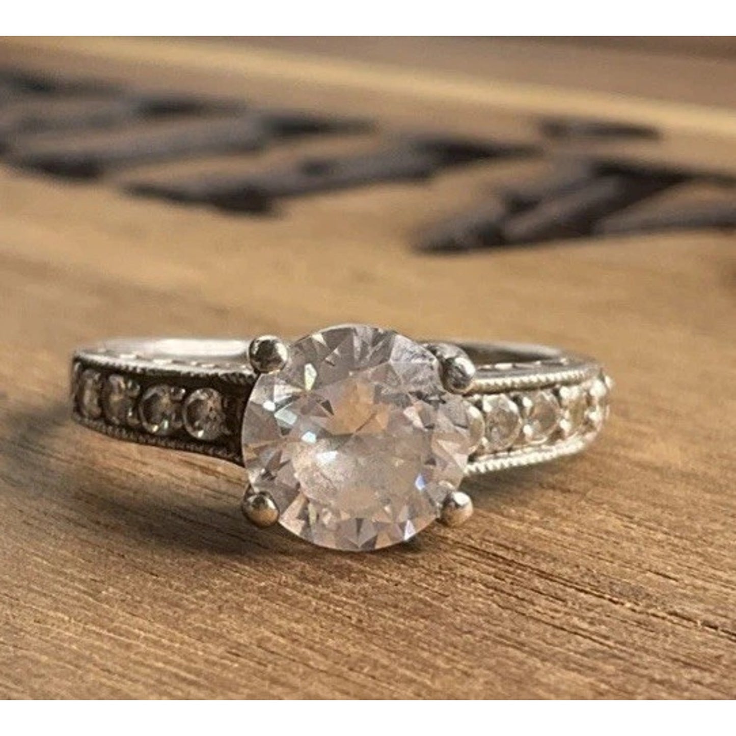 Sterling Silver CZ Engagement Ring Size 8.5 Round Solitaire Bridal Ring 925
