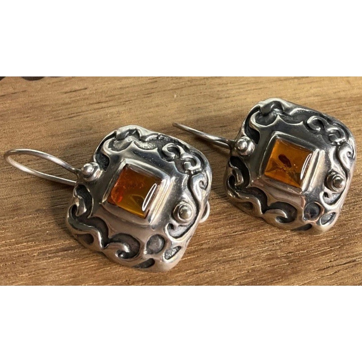 Silpada 925 Sterling Silver Amber Square Dangle Earrings