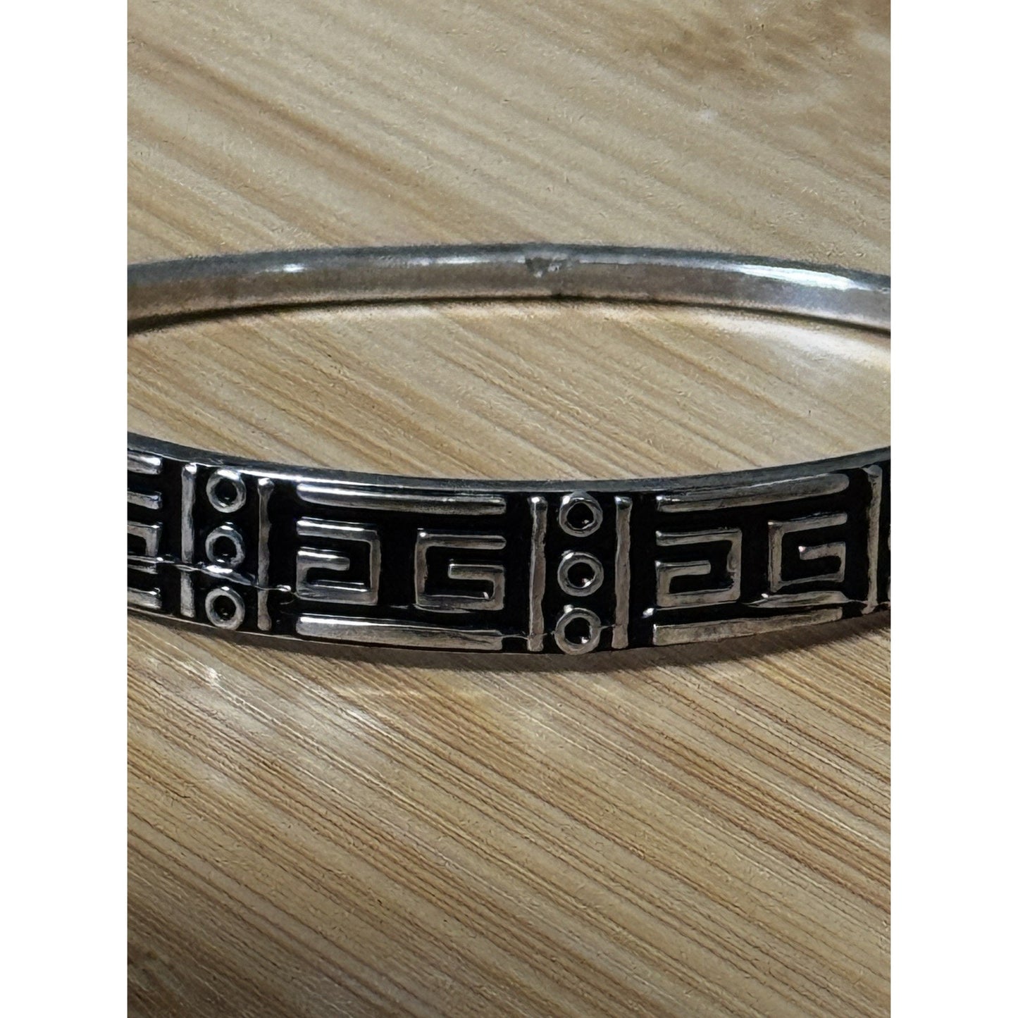 Vintage Mexico Sterling Silver Greek Key Hinged Bangle Bracelet 16g