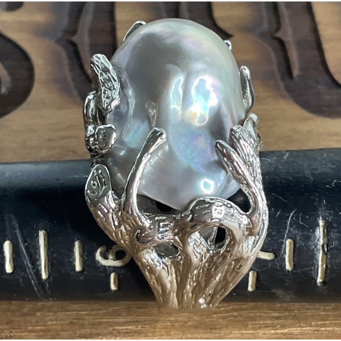 925 OP Sterling Silver Gray Baroque Pearl Branch Statement Ring 17g Size 6.5